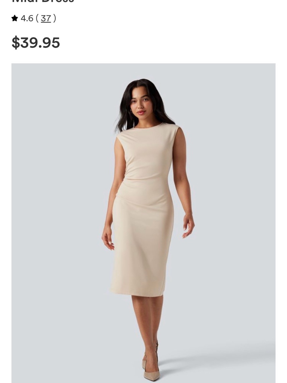 HALARA Sleeveless Crewneck Midi Dress in Cream